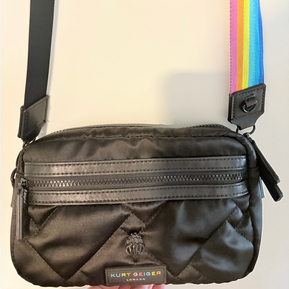 Kurt Geiger Black Quilted Crossbody with Multicolor Strap